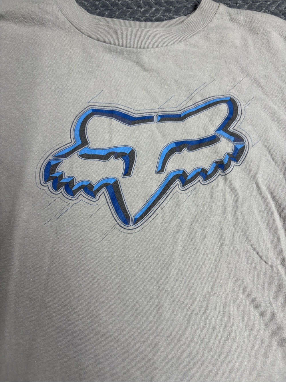 Fox Short Sleeve Tee with Blue Logo on Light Gray